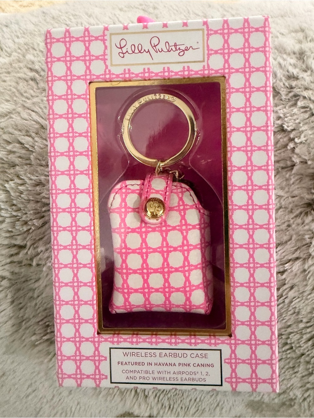 Lilly Pulitzer Pink Caning Keyring Earbud Case